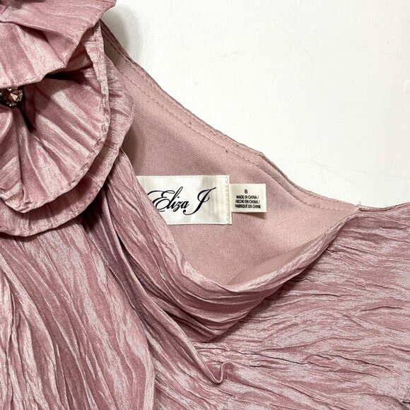 Eliza J One Shoulder Textured Dress With Floral Detail in Dusty Rose Size 8 - Picture 6 of 10